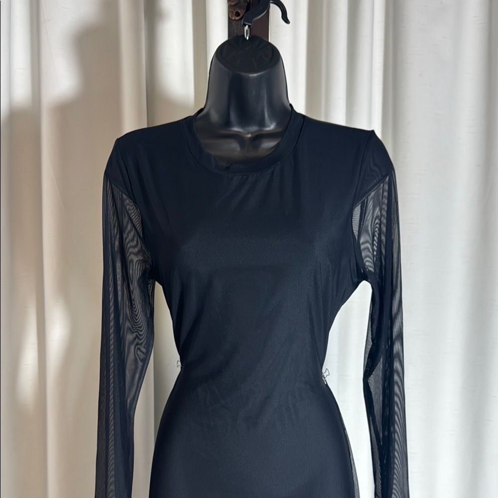 The Drop Women's Gene Mesh Long-Sleeve Midi Dress with Open-Back Size M - Picture 6 of 11
